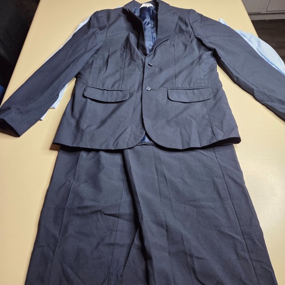 Cat & Jack 3 Pc Suit Set Boys XL 14-16 Navy Blue Gingham Shirt Blazer & Pants